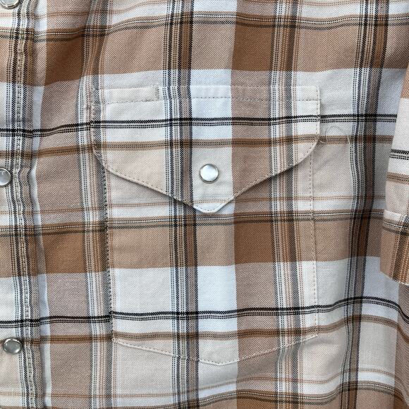 Ely Cattleman Tan Plaid Tall Man Wrinkle Resistant Pearl Snap Western Shirt Top - Picture 5 of 6